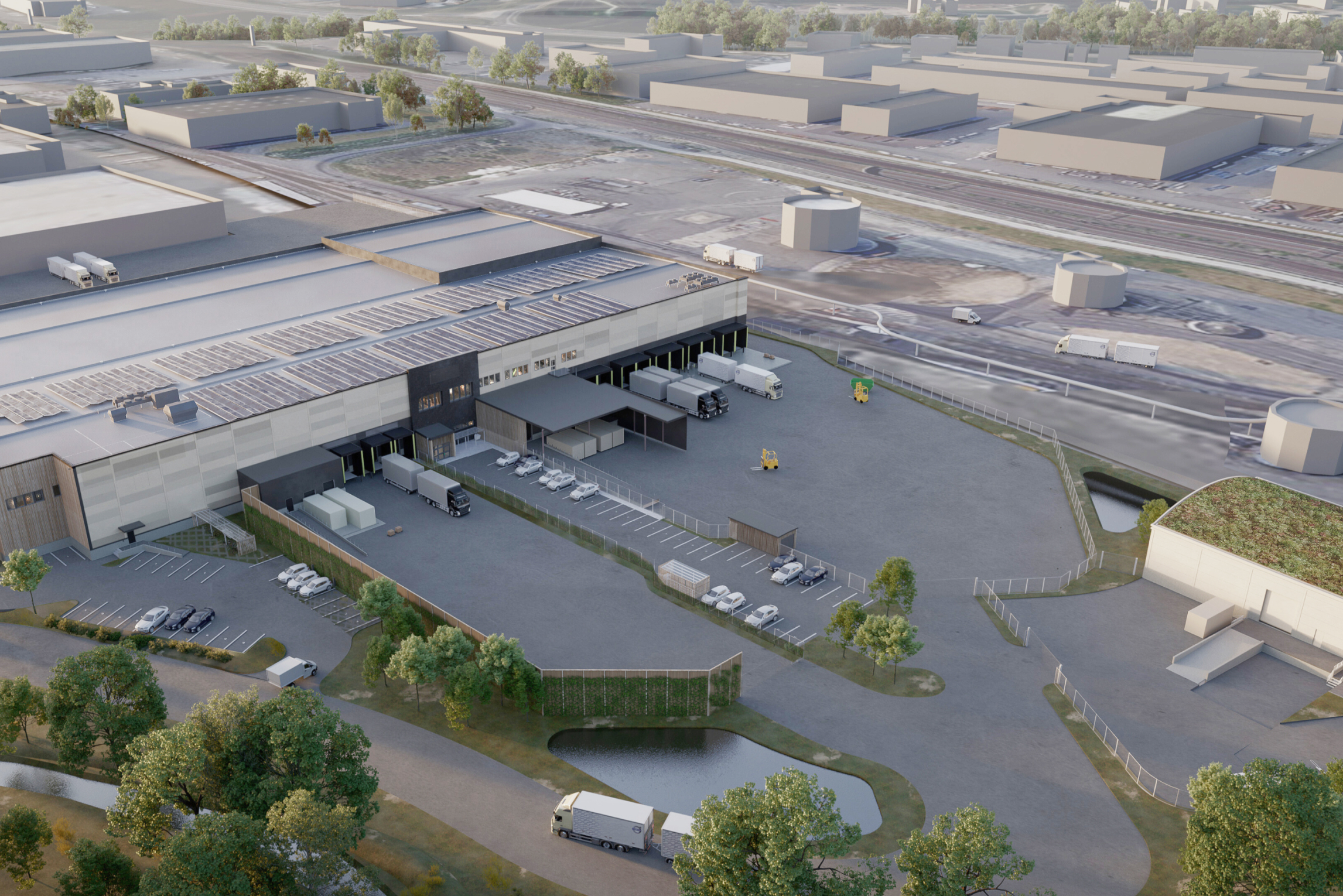 Renderad bild över ett transportområde och logistikföretag